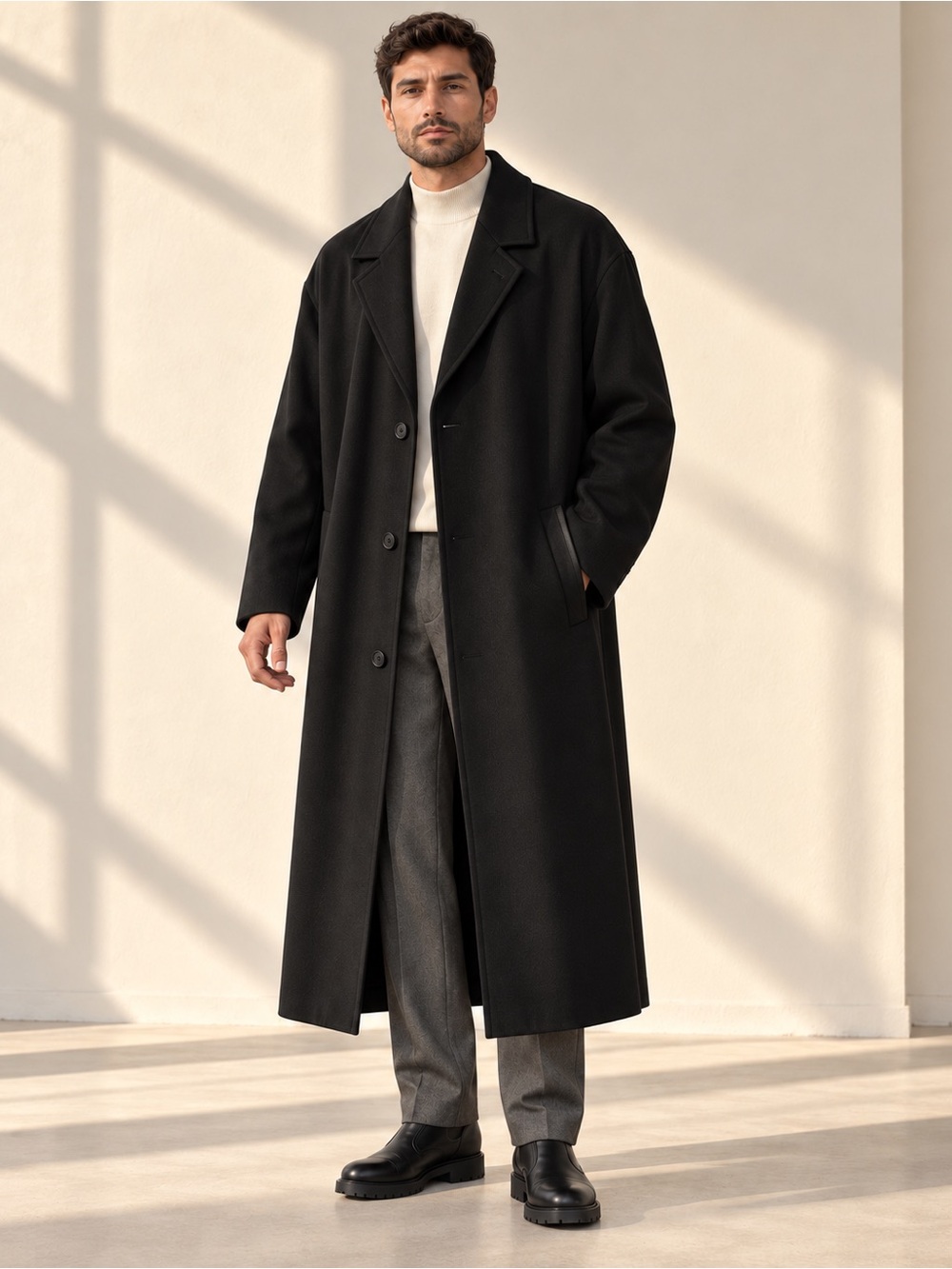 Hugo Boss Starliner Black Maxi Wool Overcoat Oversized Est. XL–XXL